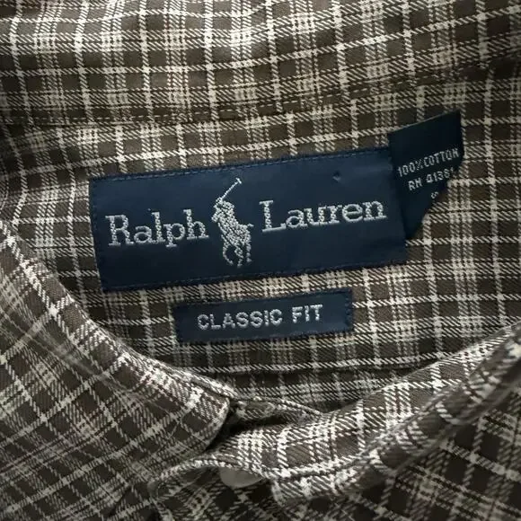 Ralph Lauren Shirt Mens Size Large Long Sleeve Brown Plaid 100% Cotton - Picture 2 of 8